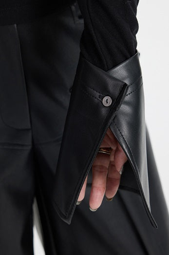 TINY IN black knit PU leather cuff top - SONO.