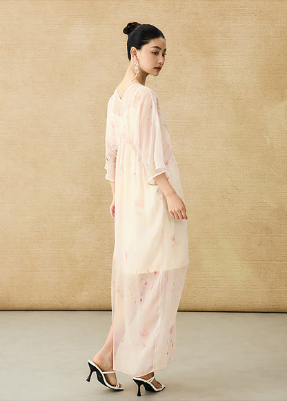 HECO Chinese Resort Style Flowing V-neck Dress - STONE.