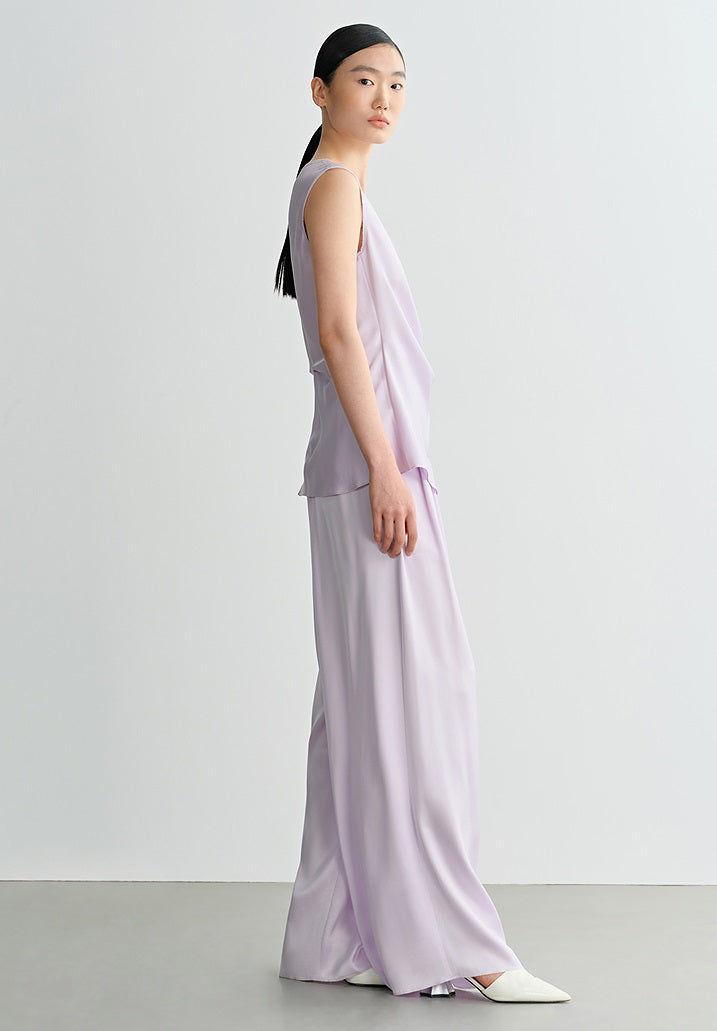 COMME MOI Lv Yan designer summer women's purple double-faced satin straight pants - HARTLEY.