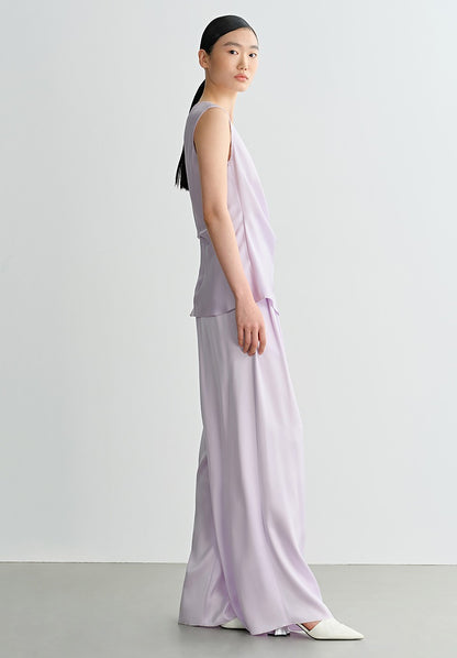 COMME MOI Lv Yan designer summer women's purple double-faced satin straight pants - HARTLEY.