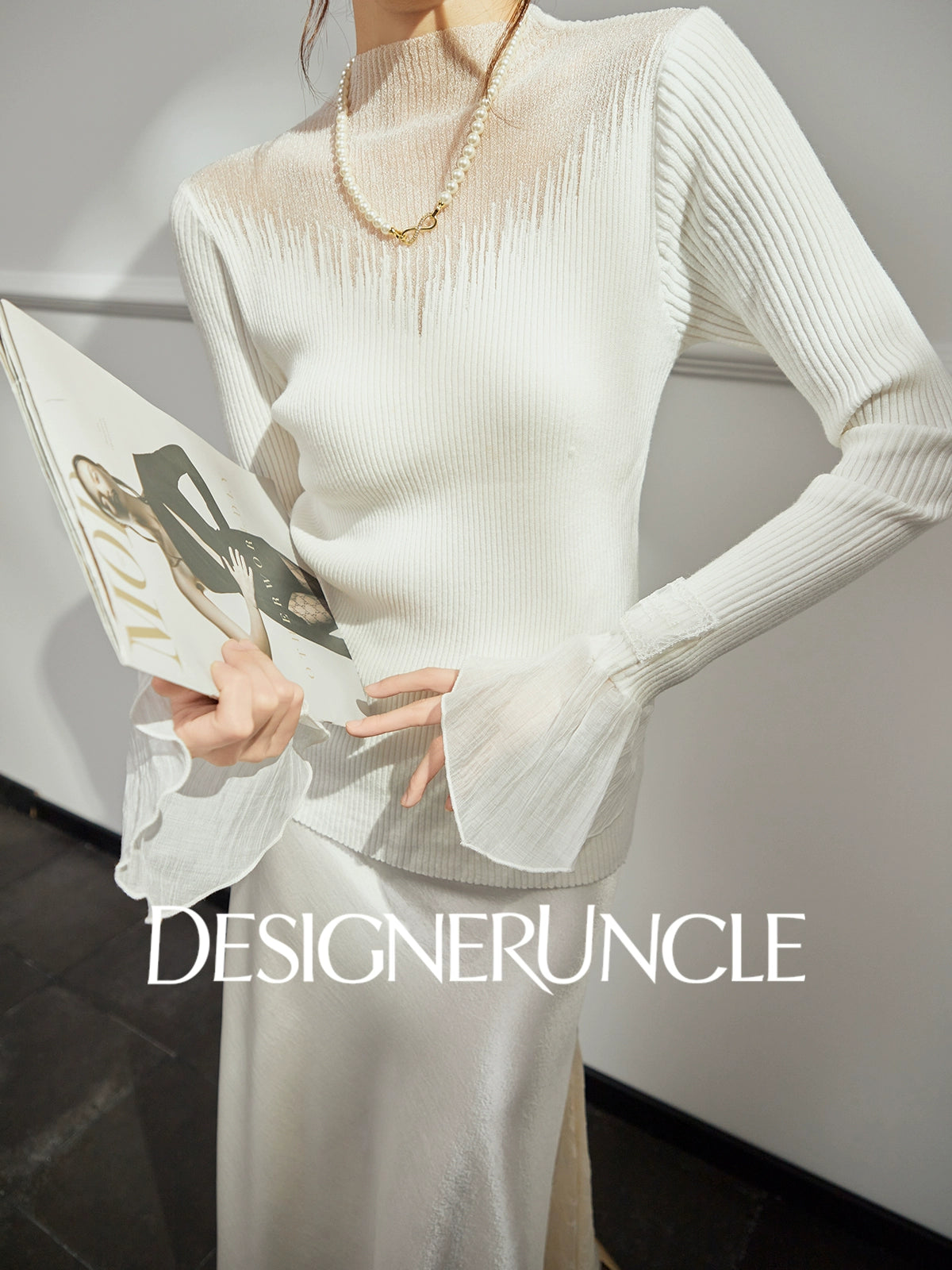 DGU "Suyin" white knitted sweater high-neck slimming  commuter high-end top - Jordan.