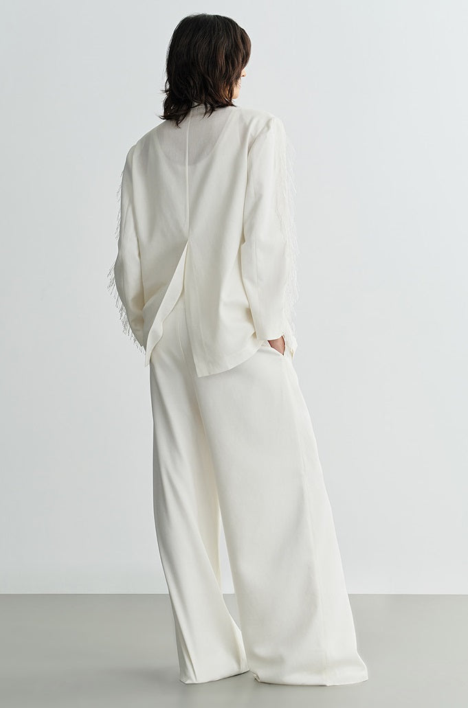 COMME MOI Lu Yan designer new women's fringed lace triacetic acid wide suit - WORRY.