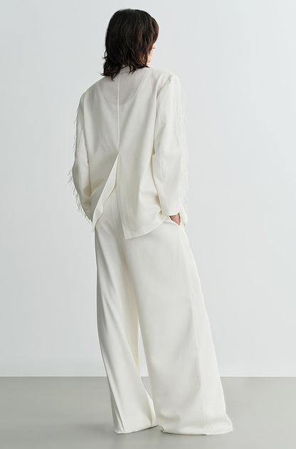 COMME MOI Lu Yan designer new women's fringed lace triacetic acid wide suit - WORRY.