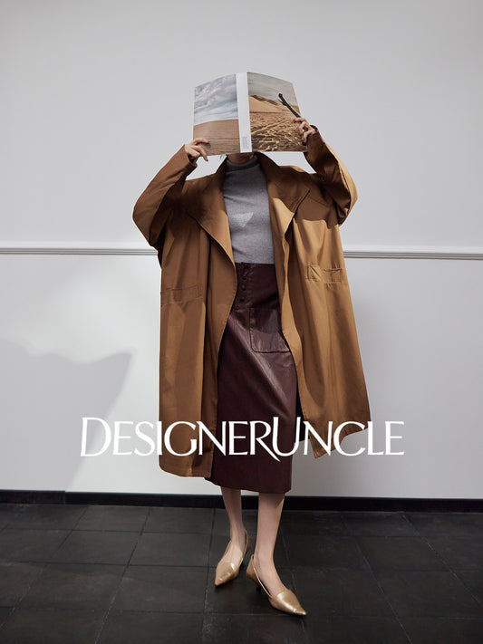 DGU "Luyin" Caramel Coffee Trench Coat Double-breasted Long Versatile High-End Jacket - Philip ?