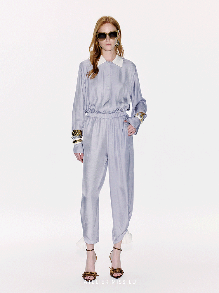 ATELIER MISS LU Ribbon Waist Acetate Jumpsuit - ARTHUR