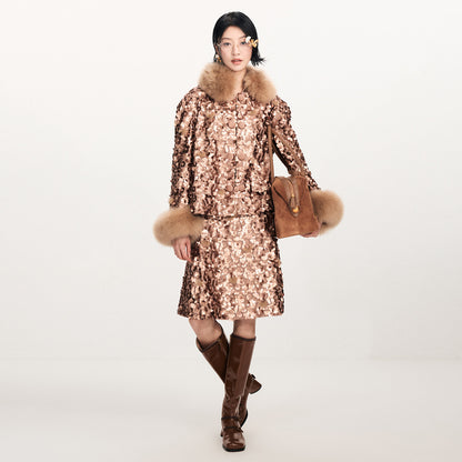 FAME A-line silhouette gold beaded embroidered skirt - ASTER.