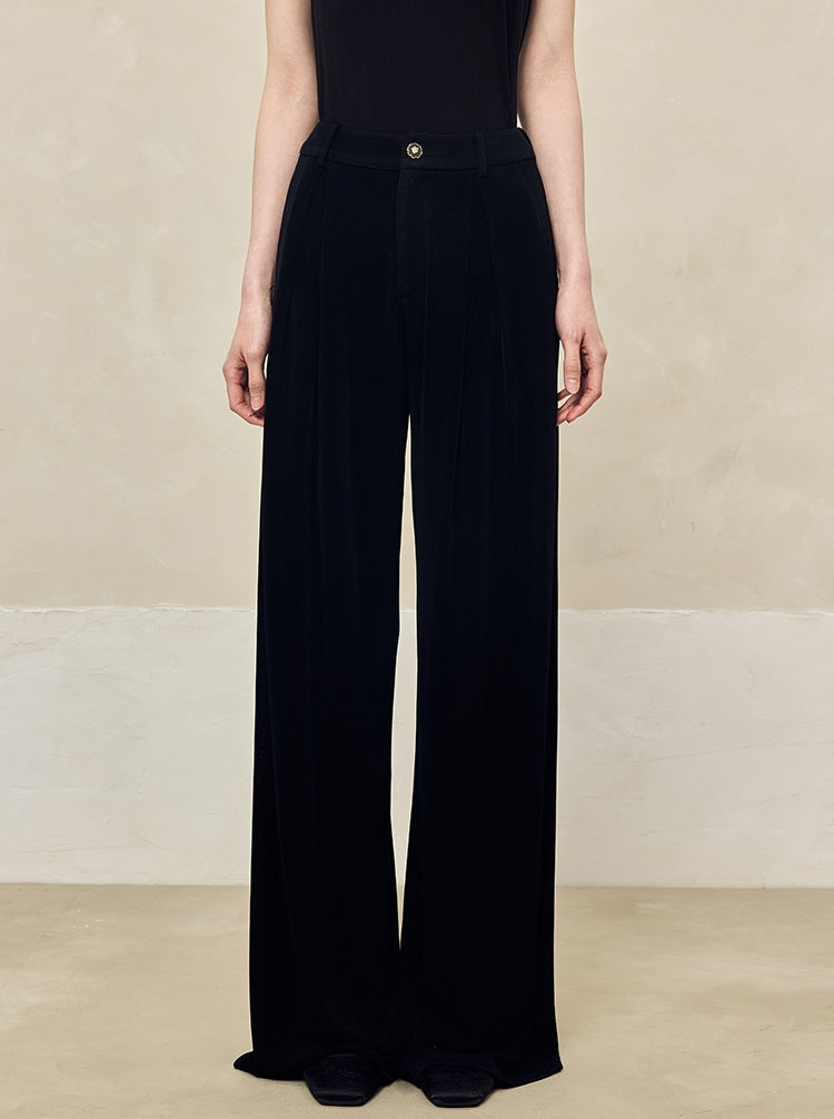 HECO 100% linen drape knitted casual wide-legged black white Pants Women - FINGER.