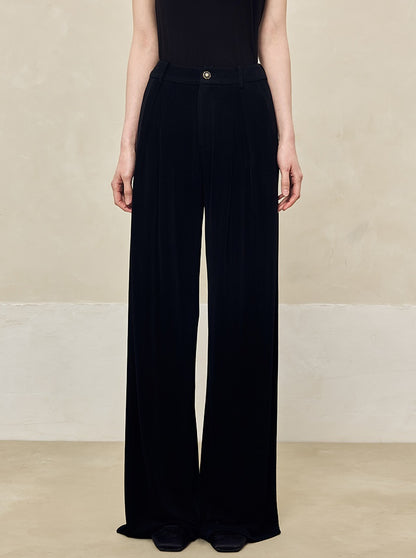 HECO 100% linen drape knitted casual wide-legged black white Pants Women - FINGER.