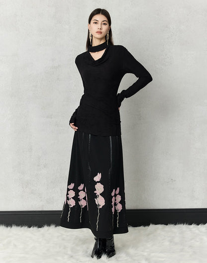 HECO high-density suit embroidered black A-line skirt women - beta.