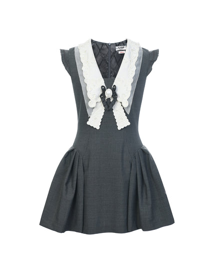 FAME embroidered beaded contrast collar dress - RIMA