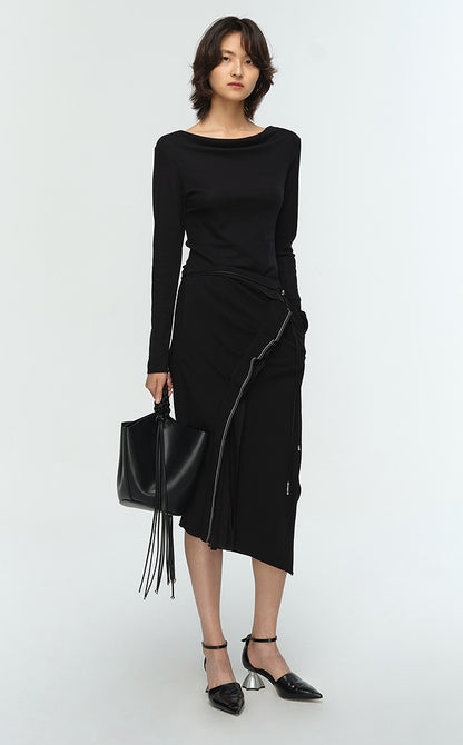 COMME MOI Lu Yan designer's new women's black straight neck silk wool knitwear - CONTROL.