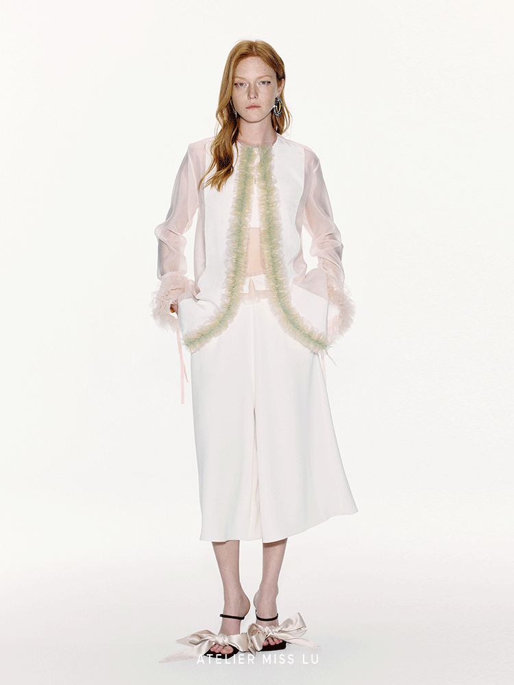 ATELIER MISS LU Tulle Latiered Panelled Long-Sleeved Top - BAILEY.