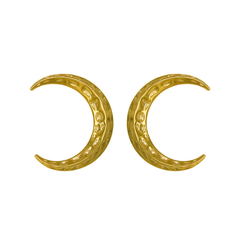 TUYUE brass gold plating handmade texture big moon earrings- JACINTHA.