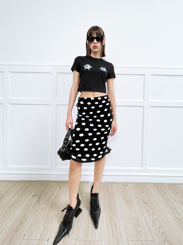 ANNAKIKI women's clothing black shaped polka dot skirt knitted hip skirt-SUZY