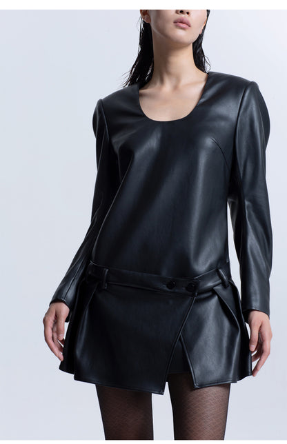 LEDIM W black pu leather short dress - Akil
