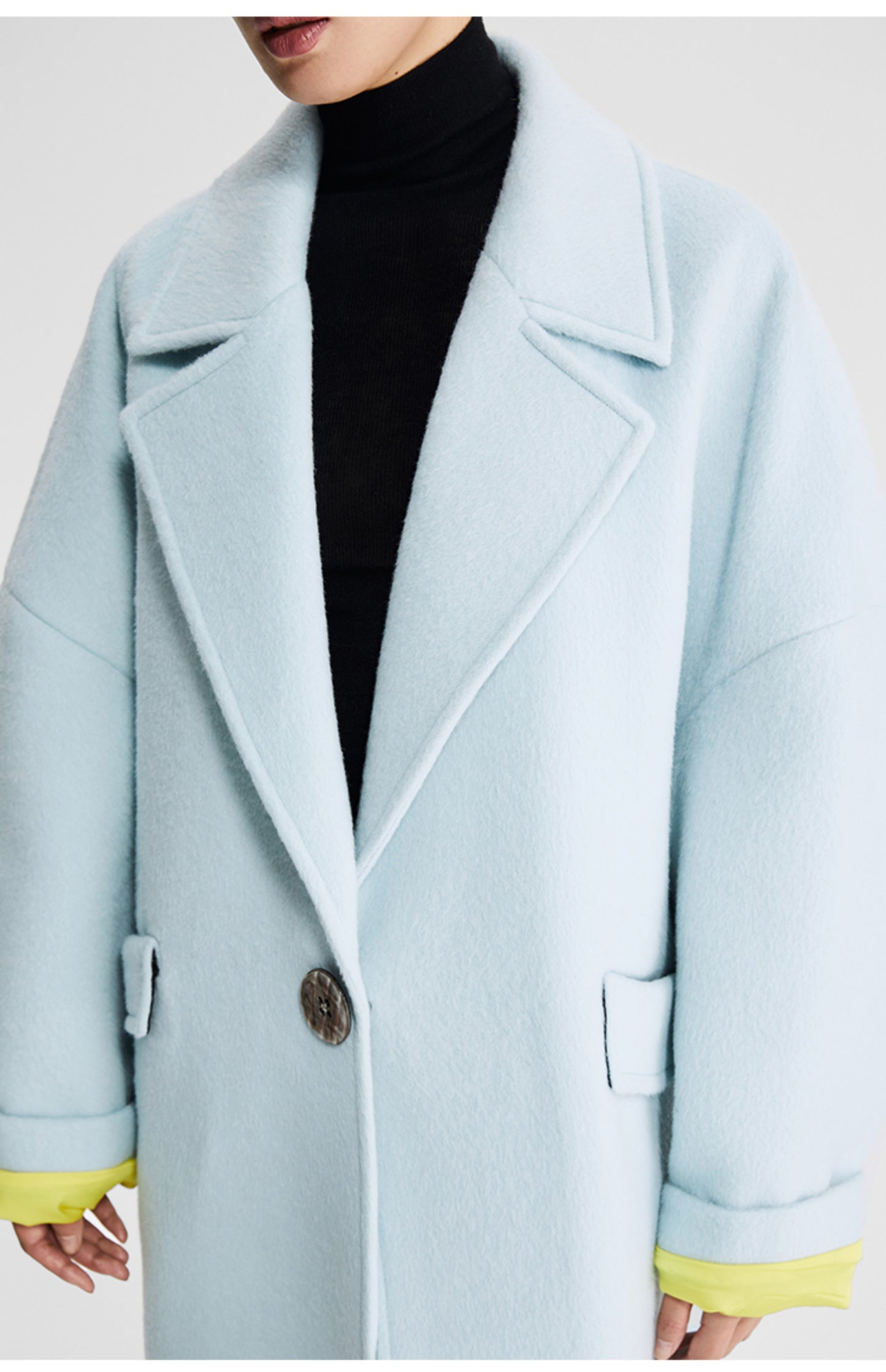 LEDIM W pastel blue contrasting cocoon woolen coat - Save