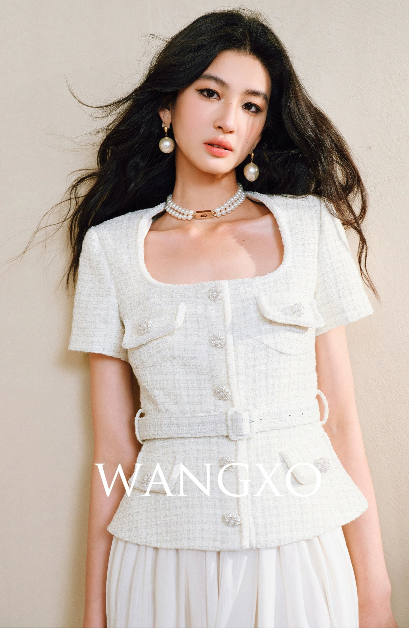 WANGXO Filigree Lumina Top High-End Delicate Webbing Belt & Square Neckline - MIRNA