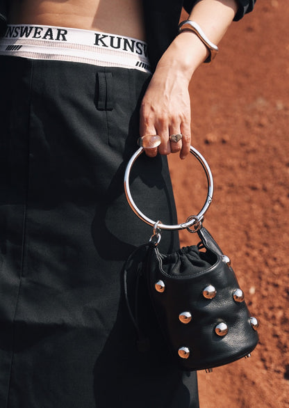 IUBALLET Modern Drawstring Leather Bucket Bag - BACK.