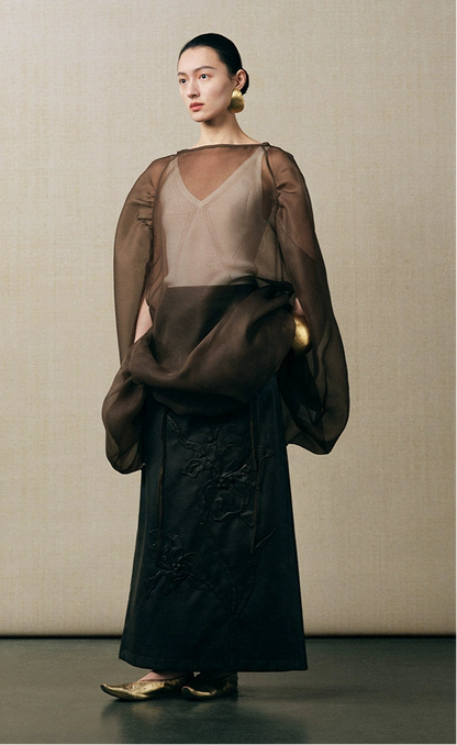 ZHUCHONGYUN Brown gauze cocoon top -NATSU.