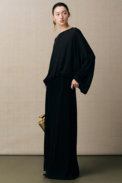 ZHUCHONGYUN black mulberry silk and linen blend drape knitted skirt-AIR.