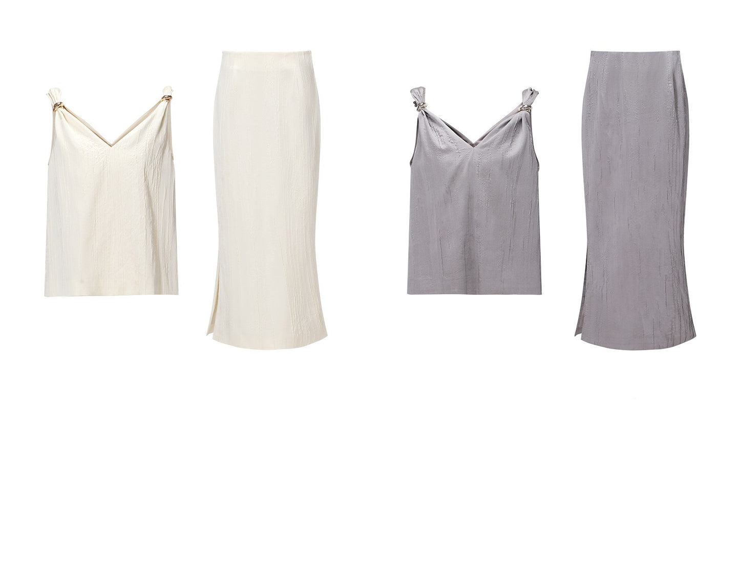 WANGXO | Lazy Precious Metal Shoulder Loop Loose Top & Straight Skirt Set with Sculpted Grace- VERA