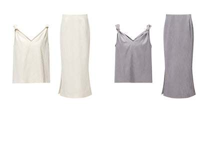 WANGXO | Lazy Precious Metal Shoulder Loop Loose Top & Straight Skirt Set with Sculpted Grace- VERA