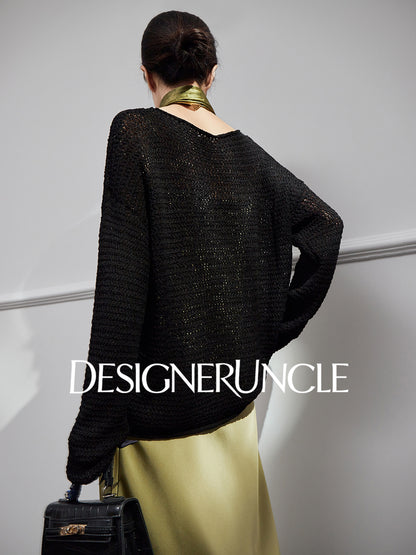 DGU| Hollow loose knitted long sleeves lazy style niche design pullover sweater - TEST.