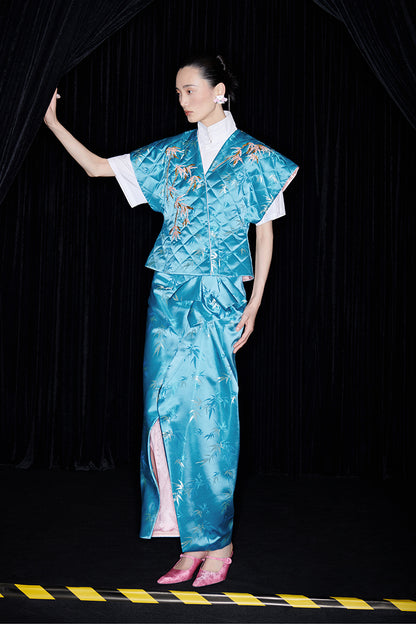 M essential Ma Kai designer golden autumn bamboo nail beads vest - bran.