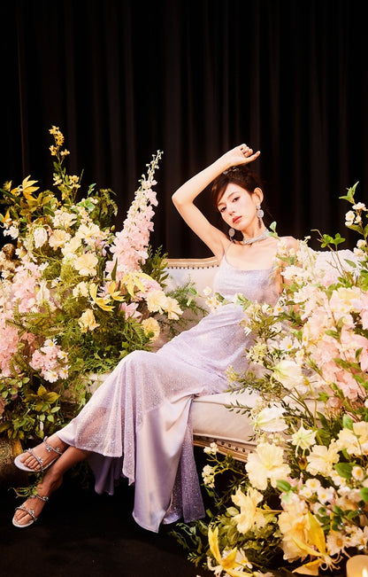 DOLLY Elegant Purple French Style Sleeveless Sequin Backless Long Evening Dress-WILLOW   (V)