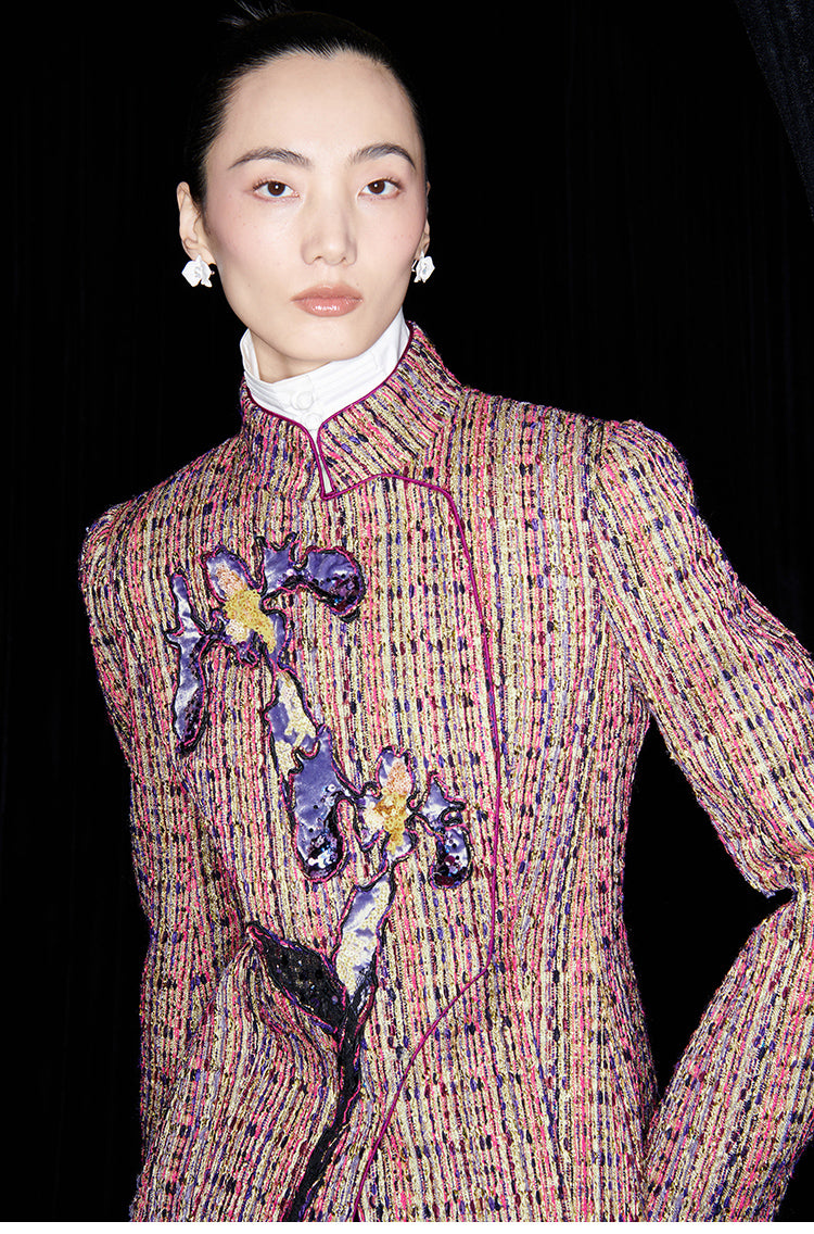 M essential Mackay designer kneaded gold coarse iris stacked slim jacket - FLAG.