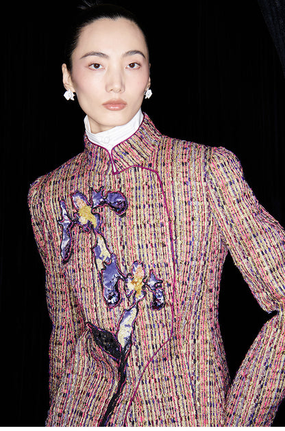 M essential Mackay designer kneaded gold coarse iris stacked slim jacket - FLAG.