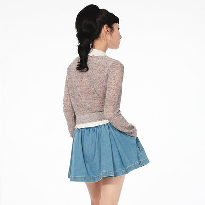 FAME doll collar floral beaded long sleeve knitted top - CAROL