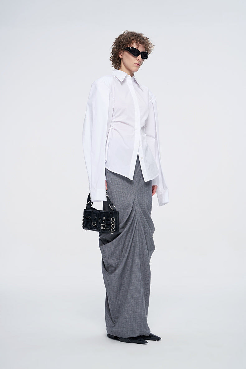 ANNAKIKI niche white double-sleeved long-sleeved shirt-LUODAN