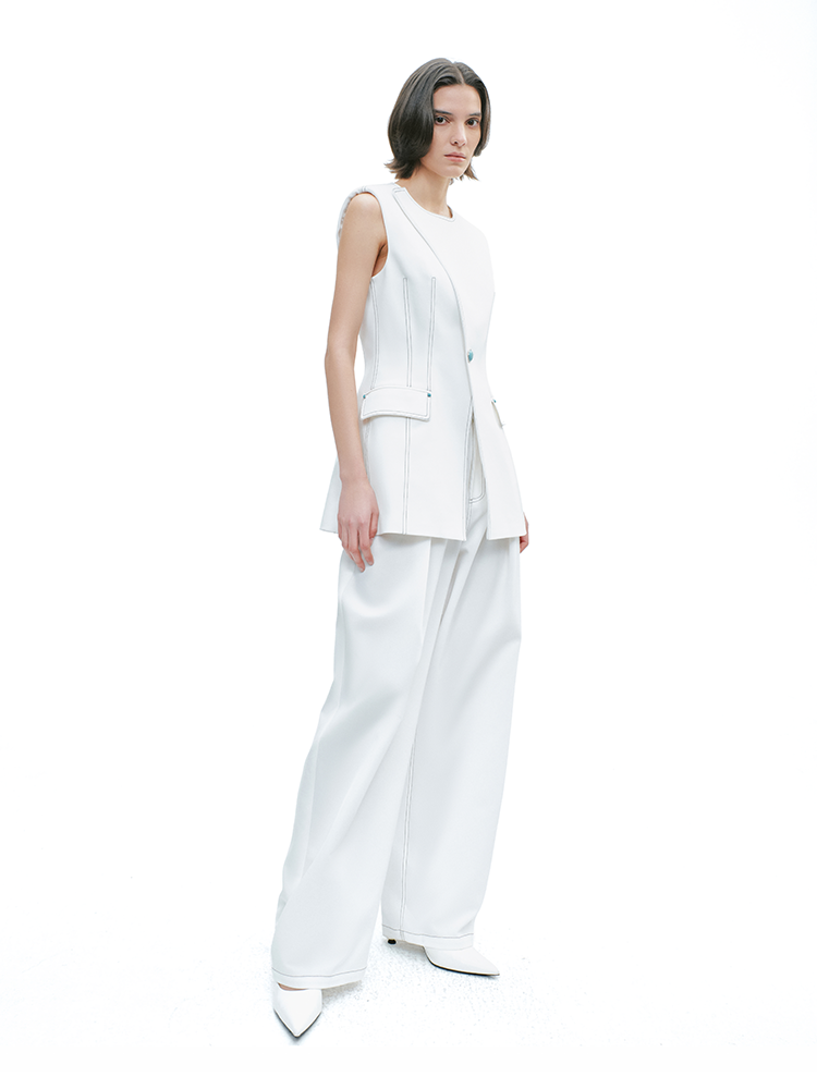 YES BY YESIR | Scimitar-Cut Loose White Slacks -NERISSA.