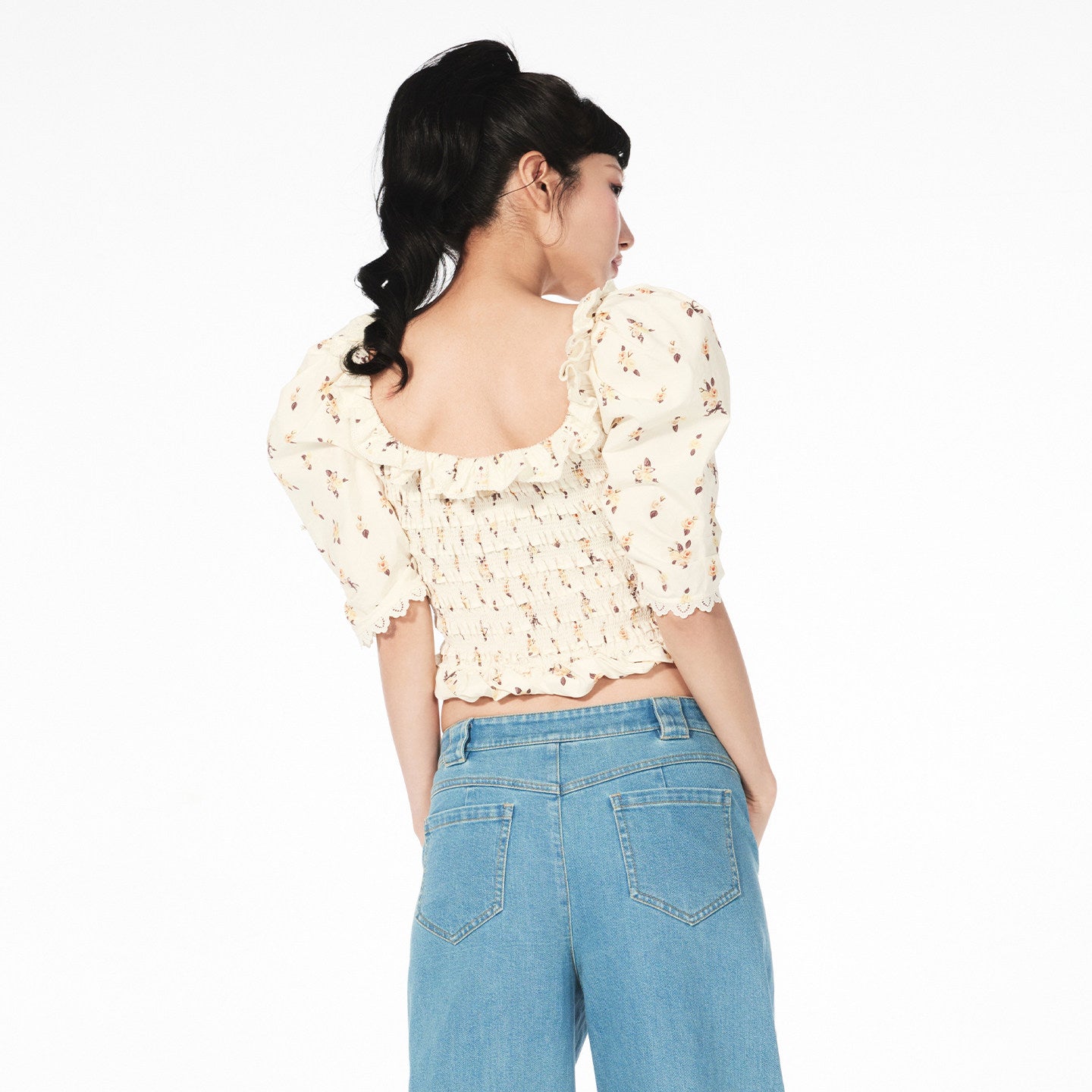FAME Pastoral Print Beaded Court Short Slim Top - AVA