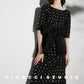 Heavy embroidered flowers vintage waist shiny silk tweed black dress - Carilow