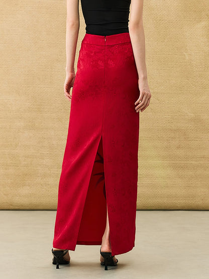 HECO Chinese high-end acetate bamboo feminine temperament printed slit skirt - COLT.