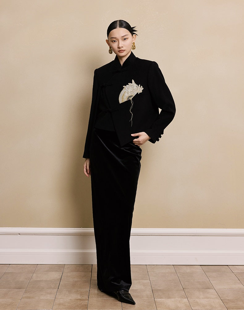 HECO Camellia Embroidered Tweed Short Jacket - crow.