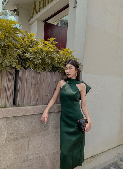 DOLLY Luxury Halter Neck Sleeveless Backless Big Bow Dinner Dress-PELA