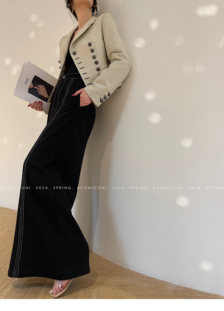 Aconiconi High End Long Sleeve Double Breasted Tuxedo French Retro Jacket Blazer- History