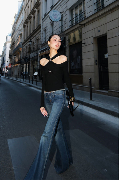 MEI SANGUAN Denim blue low-rise jeans  - CHARITY