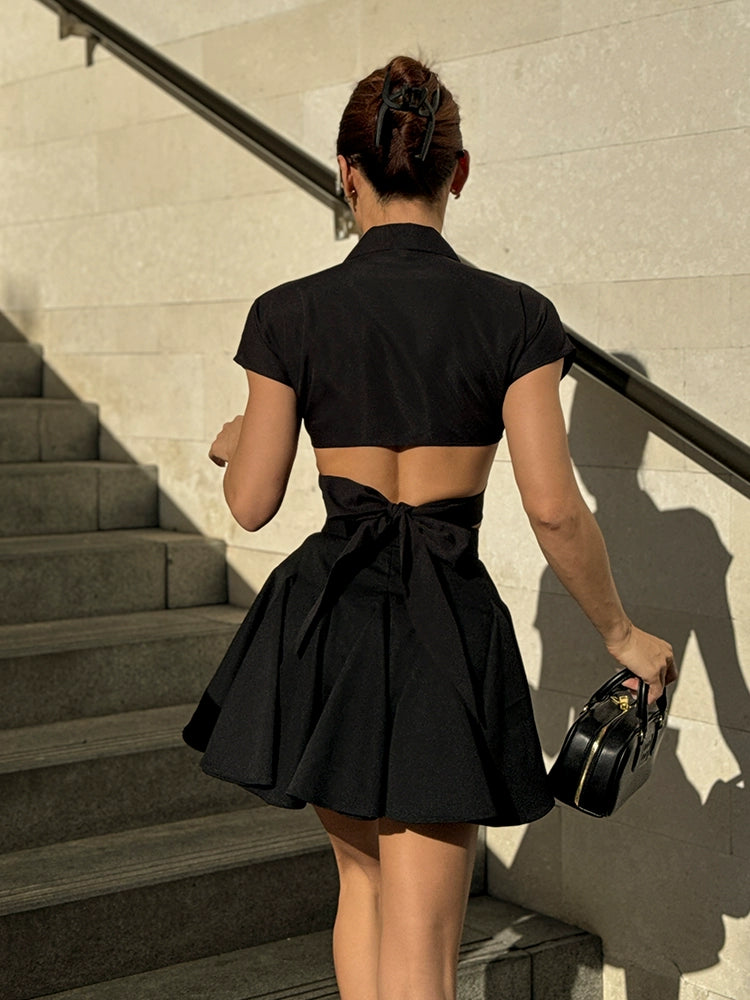 Le Palais Vintage black wrap short shirt ruffled puffy skirt-CALCIFER.