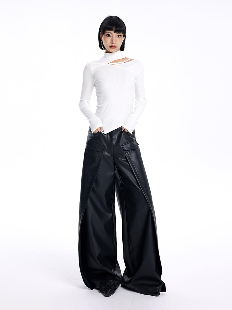 [20% OFF] TINY IN irregular cut-out off-the-shoulder long-sleeved T-shirt temperament slim fit half-neck base layer