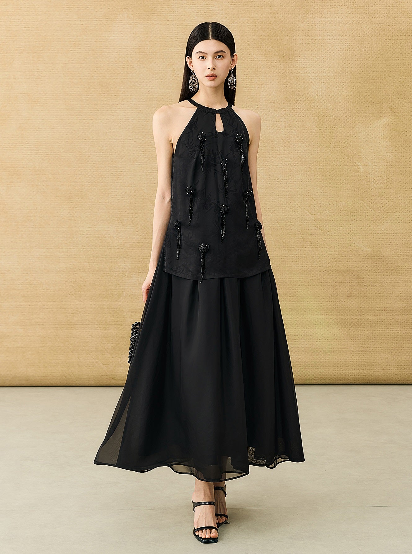 HECO Chinese Handmade Rose Fake Two-Piece Dress  - WORK.