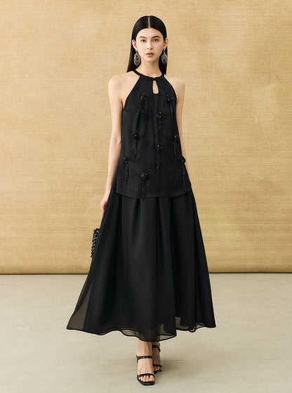 HECO Chinese Handmade Rose Fake Two-Piece Dress  - WORK.