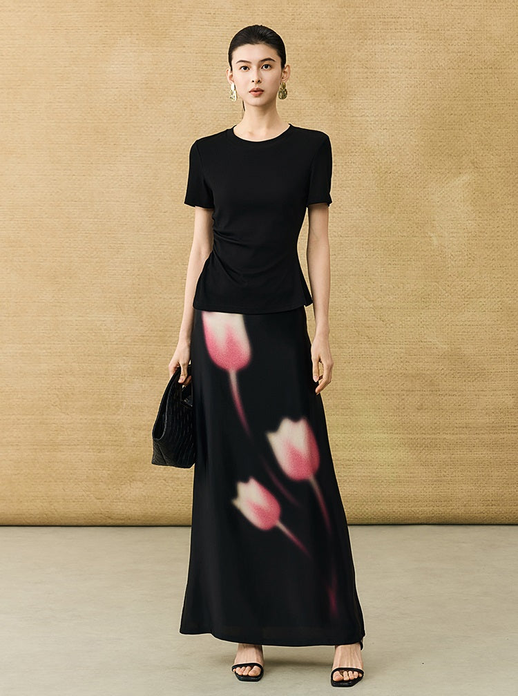 HECO Chinese high-end acetic acid skirt summer tulip print drape - ESSENCE.