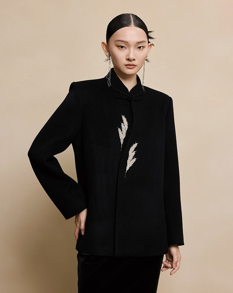 HECO New Wheat Ear Bead Embroidered Wool Tweed Jacket - care.