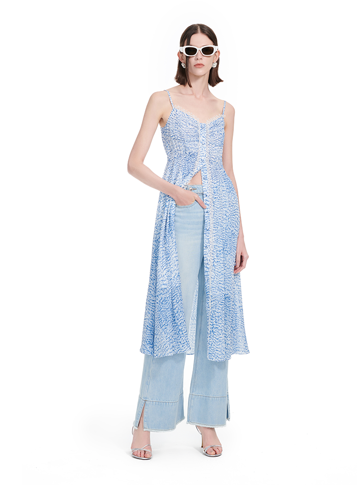 YES BY YESIR | Ye Qians  Front-Drape Casual Dress with Soft Fluid Lines & Oceanic Charm-CORALINE.