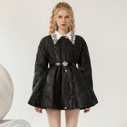 CHECOCRE Elegant Winter Contrast Heavy Industry Bead Flower Doll Collar Girl Design - VINCE