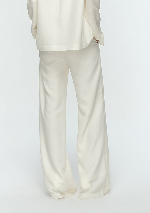 COMME MOI Lu Yan designer's new women's off-white silk texture straight-leg pants - AUTUMN.